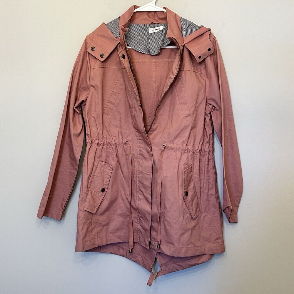 Blu-Pepper Coat Lightweight‎ Hooded Jacket Womens Small Rose Drawstring Pockets